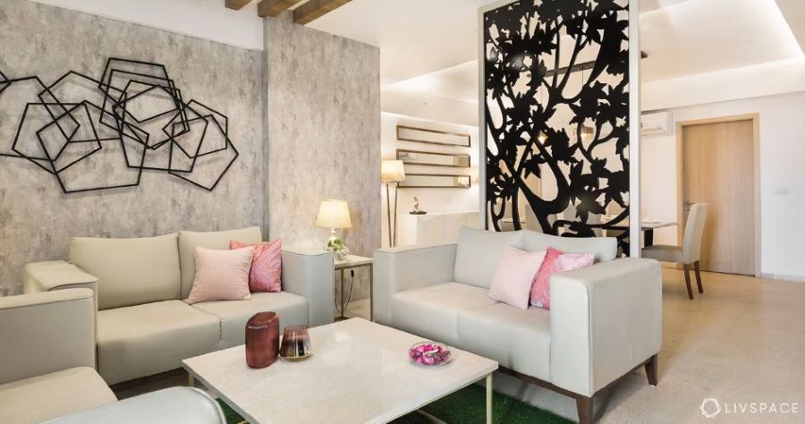  Designerska separacja salonu; źródło: https://www.livspace.com/